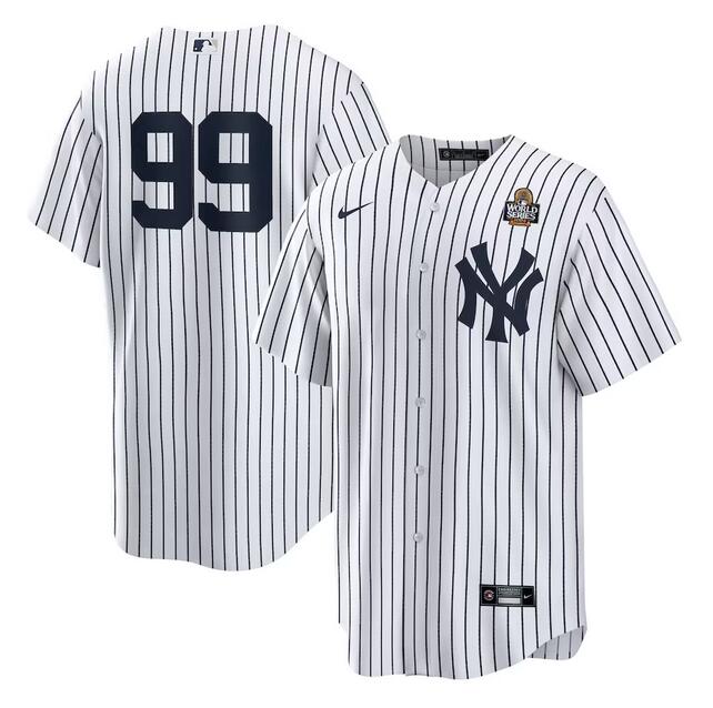 Men's New York Yankees #99 Aaron Judge White 2024 World Series Cool Base Stitched Baseball Jersey